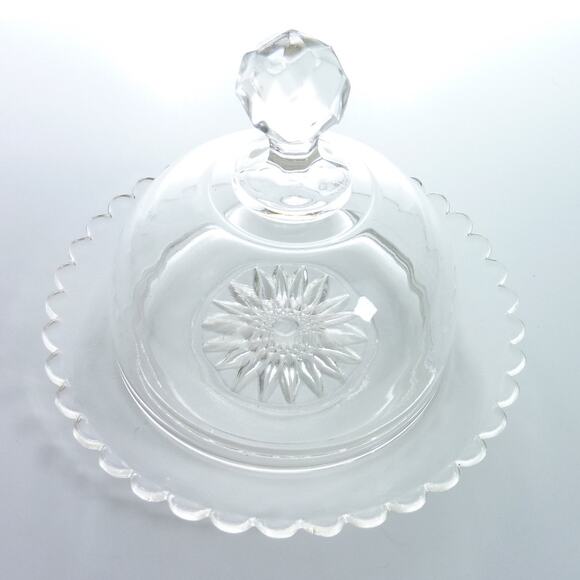 Vintage Butter Dish Glass Covered Cheese Ball Dish Dessert Dome Romantic Cottage - Picture 1 of 4